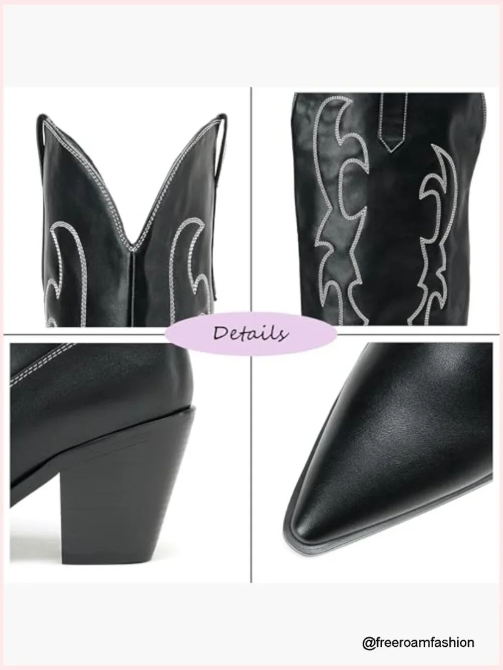 Embroidery Thigh High Cowboy Boots Over Knee Chunky Heel PU Leather